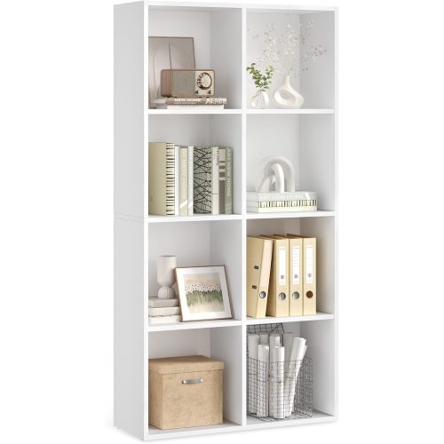 VASAGLE Custos Collection - Bookshelf, Bookcase, Cube Shelf with 8 Compartments, 9.4 x 25.8 x 51 Inches, Storage Shelf, for Living Room, Home Office, Dining Room, Cloud White ULBC424W01