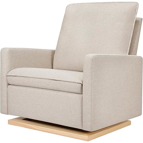 babyletto Cali Pillowback Chair and a Half Glider in Performance Beach Eco-Weave with Light Wood Base, Water Repellent & Stain Resistant, Greenguard Gold and CertiPUR-US Certified