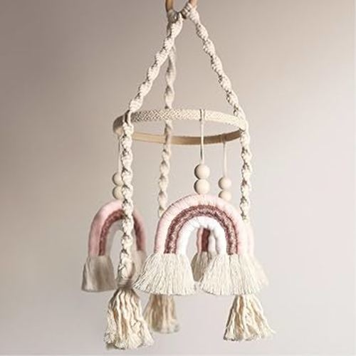 Baby Mobile for Crib - Rainbow Baby Mobile - Crib Mobile for Girls - Boho Crib Mobile - Boho Nursery Decor - Mobile for Bassinet, Pack N Play - Pink