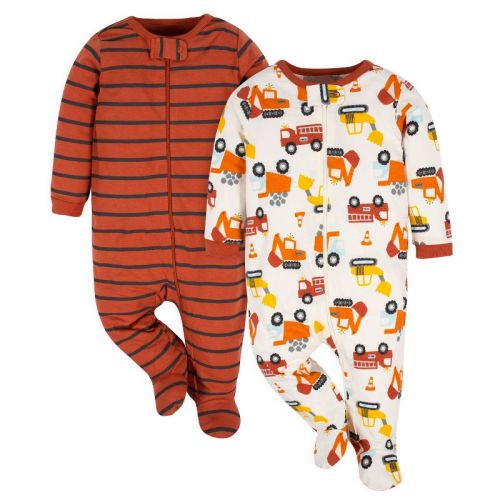 Gerber Baby Boys' Long Sleeve Sleep 'n Plays - Transportation Zone - 0-3 Months - 2-pack