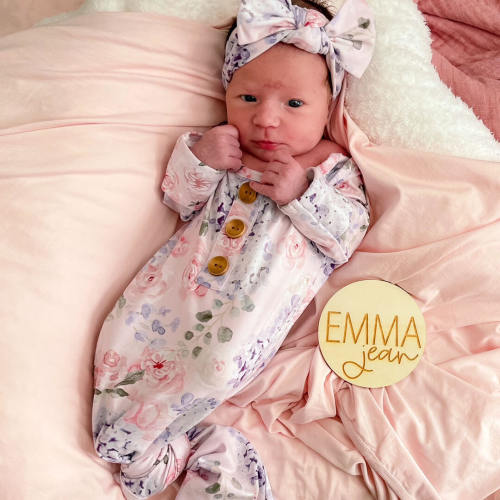 Henlee's Hydrangea Newborn Baby Knot Gown & Hat Set
