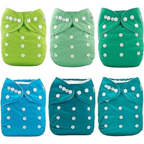 ALVABABY Cloth Diaper One Size Adjustable Washable Reusable for Baby Girls and Boys 6 Pack with 12 Inserts (Color 97)