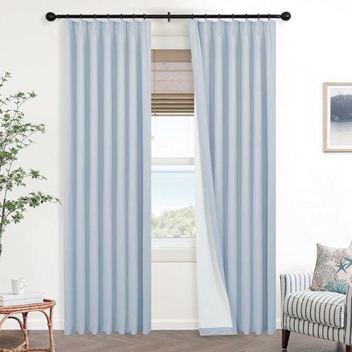 Mrs.Naturall Light Blue Curtains 84 Inch Length 2 Panels Set,Blackout Pinch Pleated Grandmillennial Home Decor Curtains for Living Room Bedroom Grand Millenial Decor
