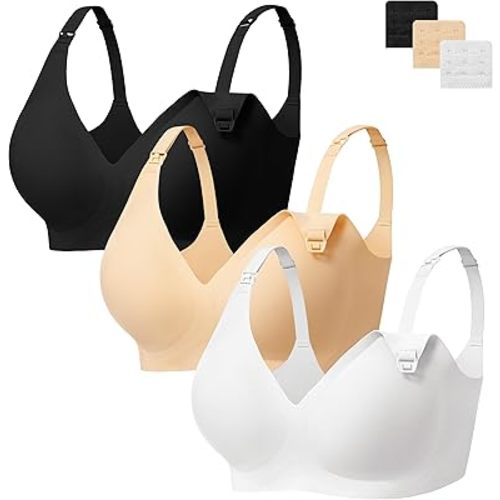 Angelhood 3 Pack Nursing Bras for Breastfeeding Seamless Pregnancy Maternity Bra Wireless Sleep Bralette with Extenders