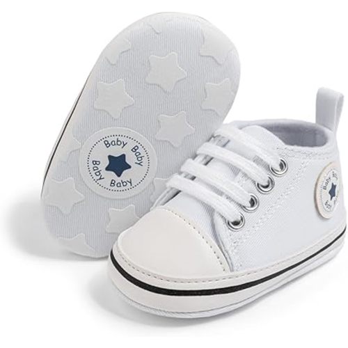 Meckior Baby Girls Boys Canvas Sneakers Soft Sole High-Top Ankle Infant First Walkers Crib Shoes