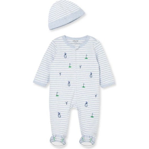 Stripe Golf Embroidered Cotton Footie & Hat Set, 3M