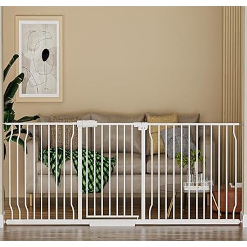 HOOEN Extra Wide Baby Gate for Doorways Stairs 76.38-86.3 Inch Large Long Pressure Mounted Dog Gates Indoor Walk Through Child Gates for Kids or Pets White Safety Gate (White, 76.38-86.3")