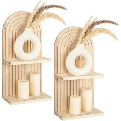 Geetery 2 Pcs Arch Wood Floating Shelf Mid Century Rainbow Wall Shelves Modern Boho Wall Shelf Retro Mounted Wood Arch Decor for Bedroom Living Room Classroom Bathroom Display(2 Tier)