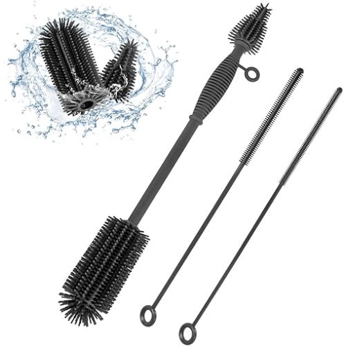Baby Bottle Brush and Straw Cleaner Brush Set, Extra Long Double-Ended Soft Silicone Brush Cleaner for Baby Bottles, Water Bottles, Cups, Breast Pumps, Detachable & Hangable
