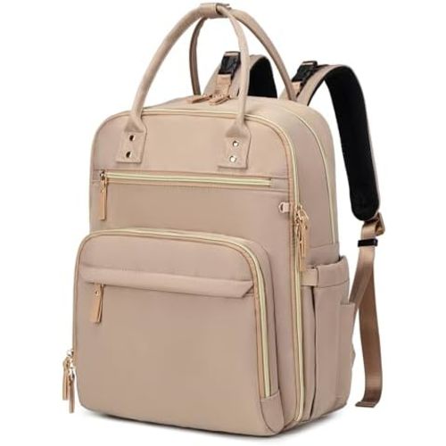 18 Pockets Diaper Bag Backpack with Waterproof Pockets and Stroller Buckle, Convertible Tote Bag (Light Mocha Mousse)