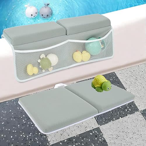 Bath Kneeler and Elbow Rest Pad Set - Comfortable Thick Baby Bath Kneeler Pads, Quick Dry Soft Kneeling Pad for Baby Bath Time, Non-Slip Knee& Arm Support Bathtub Mat with Toys Organizer