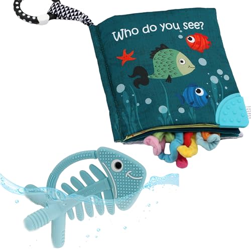 Fish Baby Crinkle Books & 3D Fish Baby Teething Toys for Newborn Babies Infants 0-3 3-6, 0-6 & 6-12 12-18 Months