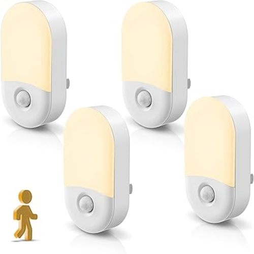 L LOHAS LED Motion Sensor Night Light, Motion Activated Night Light, 4Pack, 3000K Warm White, Night Lights Plug into Wall Motion Sensor, 30/60LM Adjustable Brightness, for Kids Adults Bathroom Kitchen