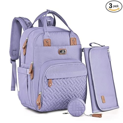 Dikaslon Diaper Bag Backpack with Portable Changing Pad, Pacifier Case and Stroller Straps, Large Unisex Baby Bags for Boys Girls, Multipurpose Travel Back Pack Moms Dads, Taro Purple