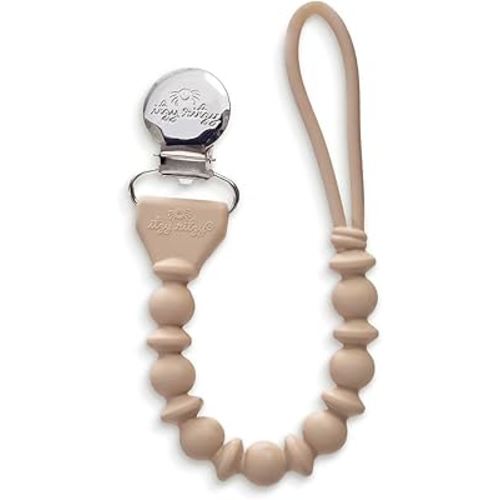 Itzy Ritzy Silicone Pacifier Clip; 100% Food Grade Silicone Pacifier Strap with Clip Keeps Pacifiers, Teethers & Small Toys in Place; Features One-Piece Design & Cord (Toast)