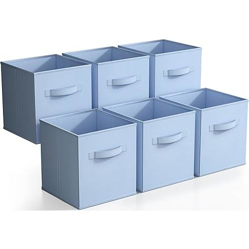 Sorbus Storage Cubes - 11 Inch Foldable Fabric Baskets for Organizing Pantry, Closet, Shelf, Toy Box, Cubby - 6 Collapsible Cloth Cube Storage Bins for Home, Nursery, Playroom, Bedroom (Pastel Blue)