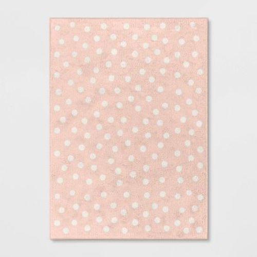 5'x7' Polka Dot Kids' Rug Pink/white - Pillowfort™: Skid-resistant, Modern Tufted Area Rug For Kids Room