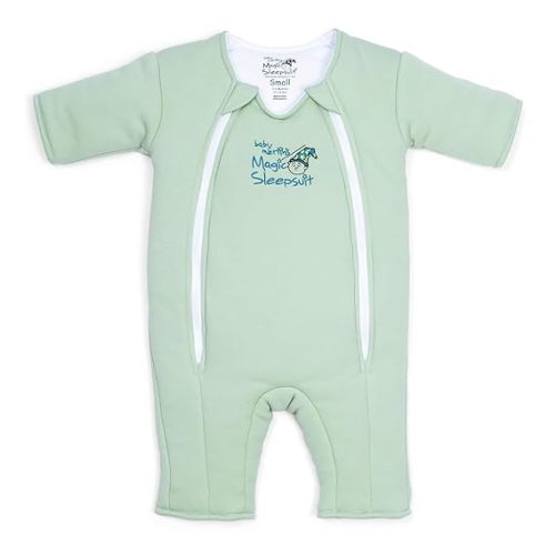 Baby Merlin's Magic Sleepsuit - Cotton Baby Swaddle Transition Product - Soft and Breathable Design, Double Zipper for Easy Diaper Changes, Promotes Safe Sleep - Sage Green - Large 18-21lbs