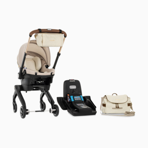 Gold Shyft DualRide Infant Car Seat Stroller Combo w Carryall Storage & Extended Canopy - Champagne With Green & Gentle Fabric