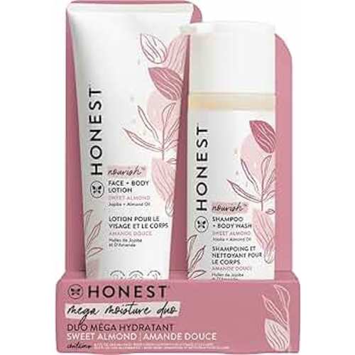 The Honest Company 2-in-1 Cleansing Shampoo + Body Wash and Face + Body Lotion Bundle | Gentle for Baby | Naturally Derived | Sweet Almond Nourish, 18.5 fl oz