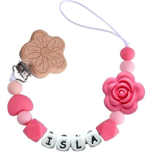Personalized Flower Pacifier Clip Custom Baby Name Personalized Baby Gift Flower Pacifier Holder Beech Wooden Clip (Style 1)
