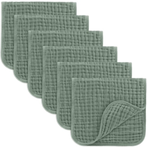 Comfy Cubs Muslin Burp Cloths - Large 100% Cotton Washcloths, 6 Layers (Fern, 6-Pack, 20"X10")