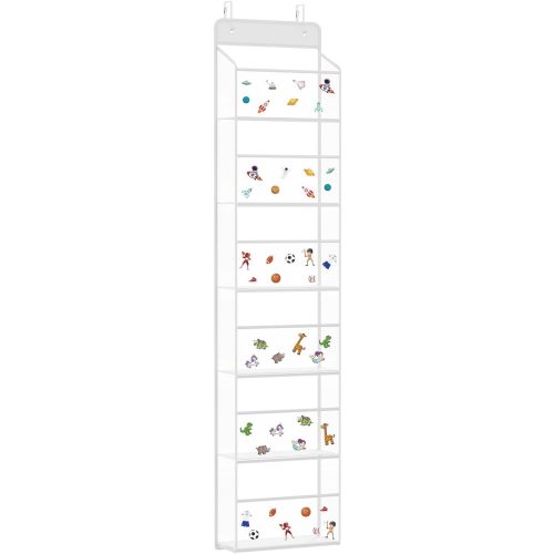 Univivi Over The Door Hanging Organizer, Closet Door Organizer with 6 Clear Plastic Pockets & 2 Big Metal Hooks for Cosmetics, Bathroom, Nursery and Sundries
