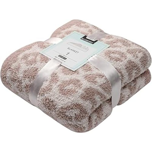 bearberry Fuzzy Leopard Knitted Throw Blanket Soft Cozy Warm Microfiber Blanket for Couch Sofa Bed Travel (Stone/Cream, 40"x50")