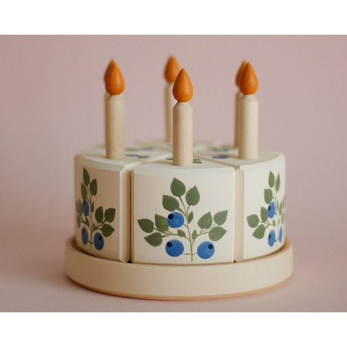 Handcrafted-Hand Painted Wooden Blueberry Cake with Candles by Vera & The Neva