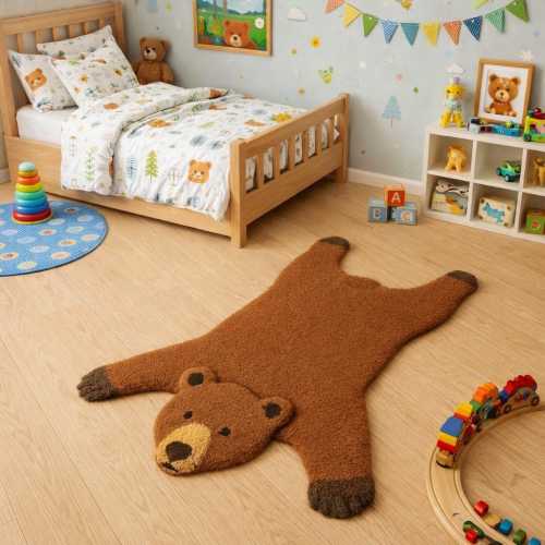 Cute Bear Shape Kids Rug Handmade Tufted Teddy Bear Carpet for Nursery & Kids Bedroom Soft Animal Floor Mat