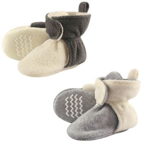 Hudson Baby Baby And Toddler Cozy Fleece Booties 2pk, Cream Gray, 0-6 Months