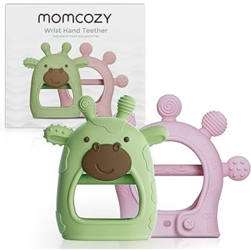 Momcozy Baby Teether Toys | Baby Teething Toys | Baby Teething Relief | Food Grade Silicone Teether Baby Toys | Baby Teether 0-6 Months | Teething Toy 6-12 Months | Baby Essential | Green and Pink