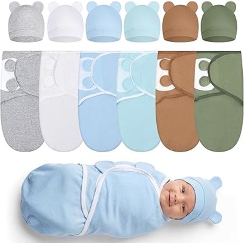 Ramede 6 Pack Preemie Swaddle Blanket with Hats Sleep Swaddle for Baby Boy Girl Preemie Newborn Sacks Soft Cotton Wearable(Classic,Soft Neutrals)
