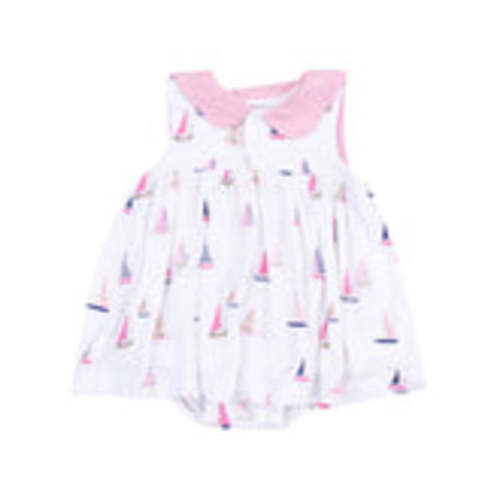 Baby White/Pink Sailboats Bodysuit Dress | The Red Wagon