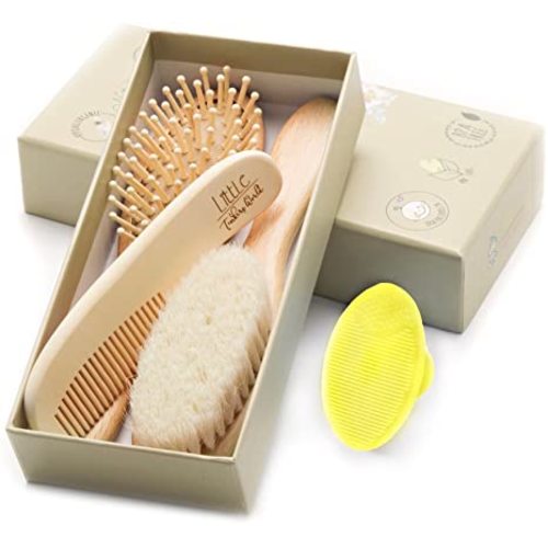 Wooden Baby Hair Brush and Comb Set (4-Piece)