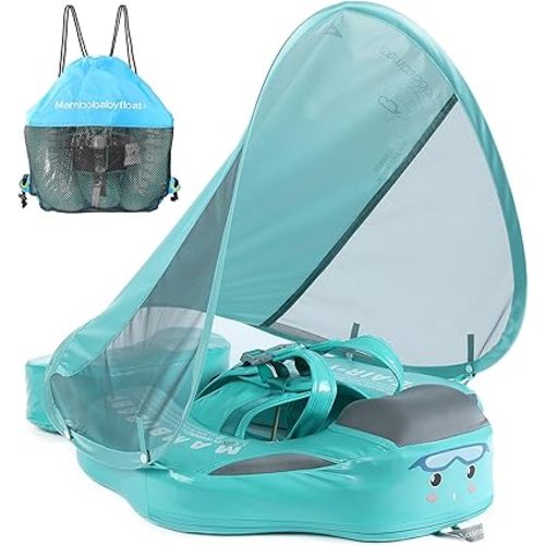 Mambobaby Float Add Tail Baby/Infant Swim Float with Canopy, Non-Inflatable Solid Upgrade Soft Waterproof Skin-Friendly Leather Material