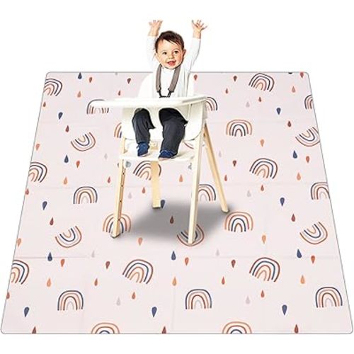 Splat Mat for Under High Chair/Arts/Crafts, Washable Baby Spill Mat Waterproof Anti-Slip Floor Splash Mat, Portable Baby Play Mat and Table Cloth (Rainbow, 43"x 43")