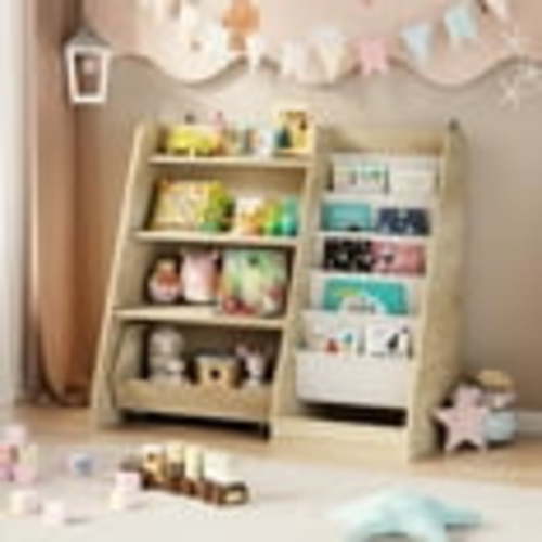 4-Tier Kids Bookshelf and Toy Storage, Book Shelf for Kids Rooms, Wooden bookcase for Toddler Children Baby in Nursery Playroom Living Room - Idea Gifts for Boys and Girls (Oak)