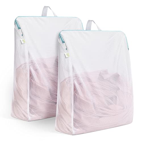 2 Pack Mesh Laundry Bag 16 x 20 inch Mesh Laundry Bags for Washing Machine Mesh Bags for Laundry with Handle Delicate Opening Zippered Laundry Net Bag for Coat Sweater Lingerie Sock Travel Dorm