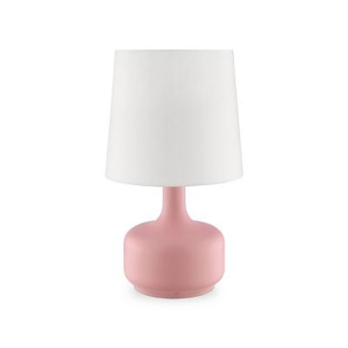 Ore International 17.25" Modern Metal Table Lamp With Touch Sensor Pink : Bedside, Nightstand, Drum Shade, Ul Listed