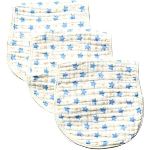 Baby Essentials for Newborn - Burp Cloths for Baby Boys and Girls, 6 Layer Ultra Absorbent Cotton, Baby Muslin Cloths, Bibs for Newborn, Burping Rags. Gift for New Moms and Parents (Blue Star)