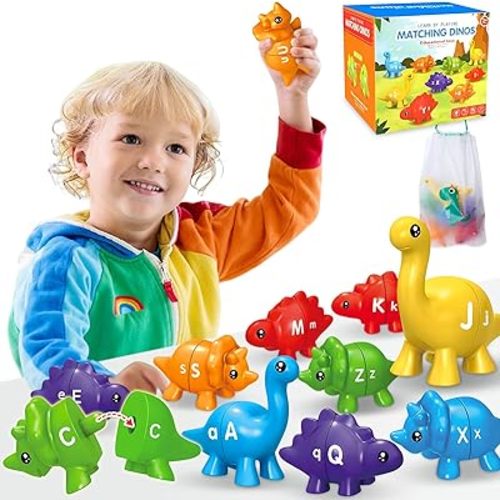 ABC Matching Dinos Alphabet Learning Toy, Dinosaurs for Toddlers 1-3, Toys for Kids 2-4, Montessori Learning Toys for 3 4 5 Year Old, Fine Motor Toys (26PCS Dinos with 26 Letters)
