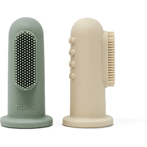 mushie Baby Finger Toothbrush (Cambridge Blue/Shifting Sand) 2-Pack