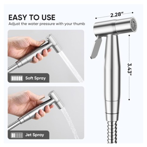 Arofa Handheld Toilet Bidet Sprayer for Toilet-Adjustable Water Pressure Control with Bidet Hose for Feminine Wash, Stainless Steel Brushed Nickel Bidet Faucet Cloth Diaper for Baby Wash