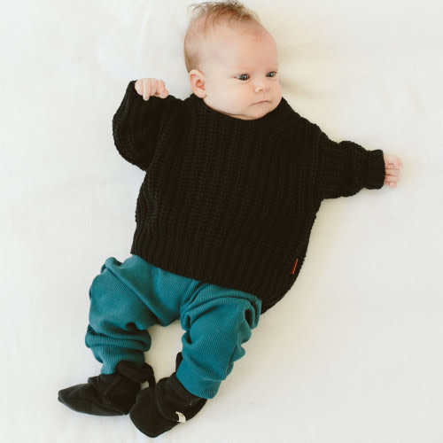 Goumi Kids Organic Cotton Knit Oversized Sweater - Shadow, 6-12 M