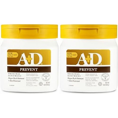 A+D Original Diaper Rash Ointment - Prevents & Protects Diaper Rash - Moisturizing Skin Protectant With Vitamins A & D - Healing Skin Ointment for Dry and Cracked Skin - 16oz - Pack of 2