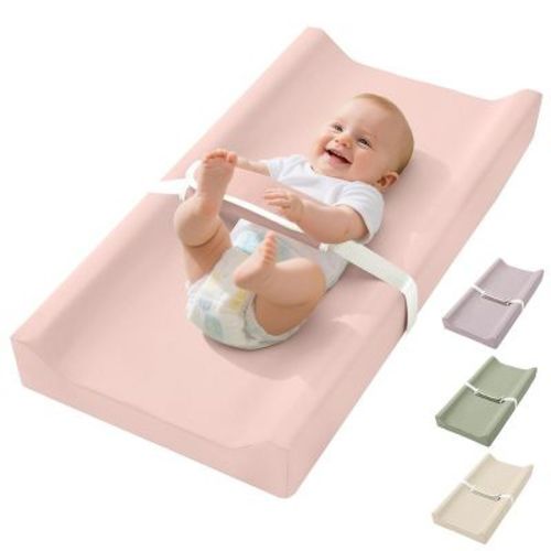 GOTGELIF Waterproof PU Foam Portable Baby Changing Pad with Safety Strap - Pink