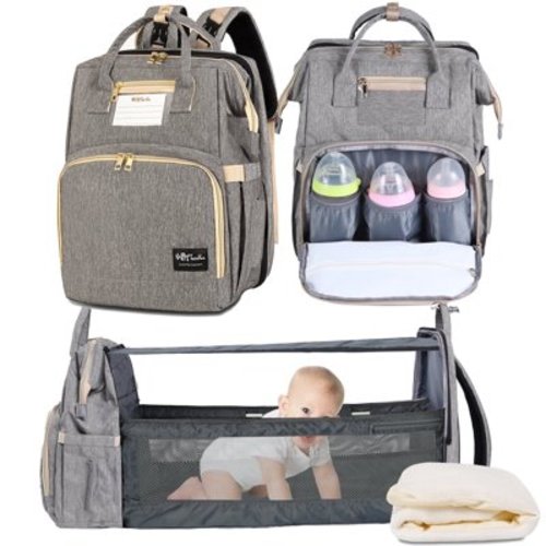 HAPPYLUOKA Diaper Bag with Changing Station, 3 in 1 Large Capacity Multi-Functional Baby Nappy Bag for Girls & Boys, Gray