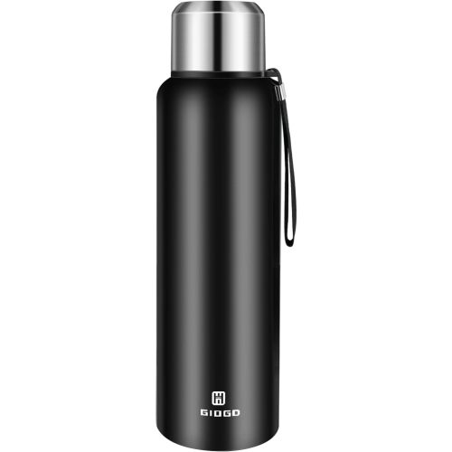 Insulated vacuum Thermo Bottle 1500ml/50.7oz with cup Stainless steel coffee bottles for hot and cold drink water flask.(Black,1500ml)
