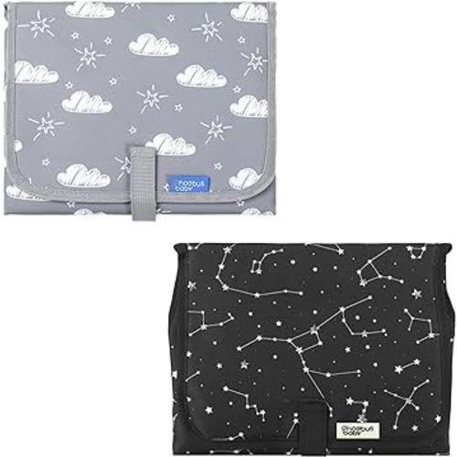 2 Sets PHOEBUS BABY Portable Changing Pad Travel - Waterproof Compact Diaper Changing Mat with Built-in Pillow - Lightweight & Foldable Changing Station, Newborn Shower Gifts (Clouds and Star)